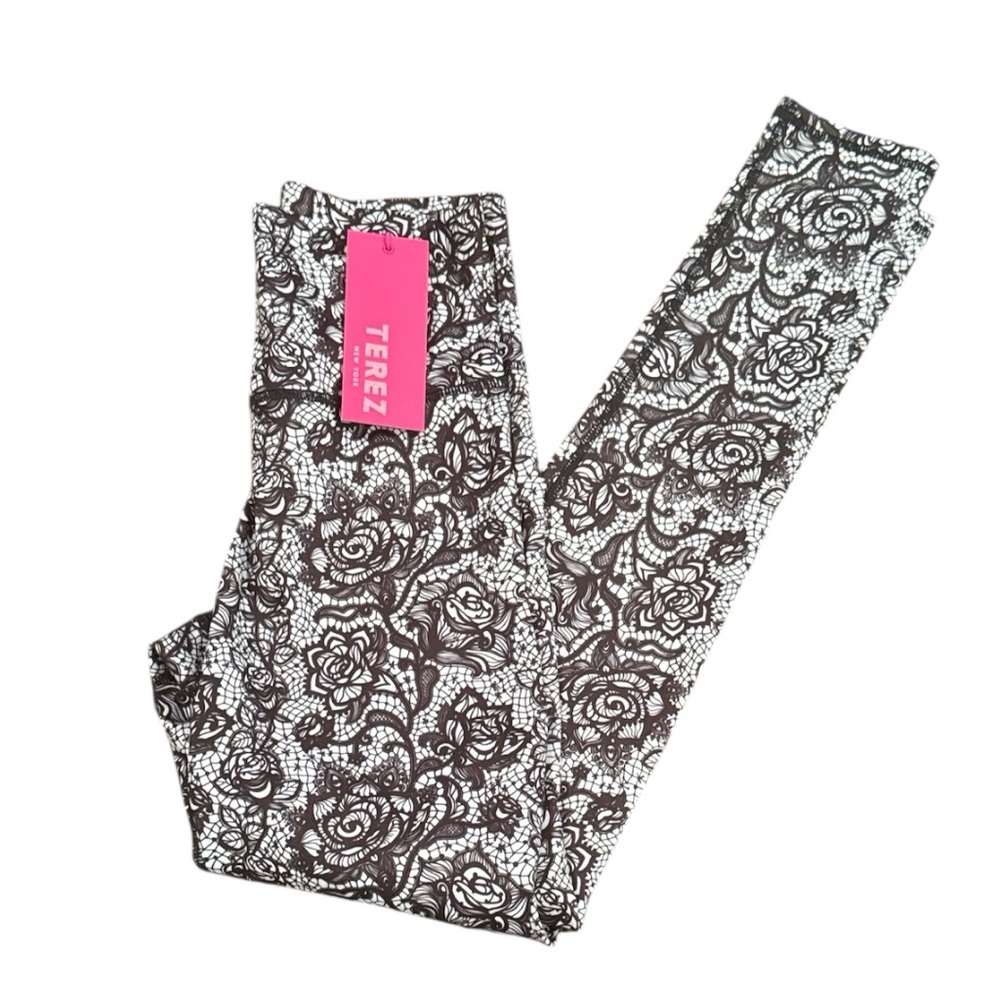 Terez Lace TLC Leggings Black White Print NWT Size XS - Picture 4 of 5